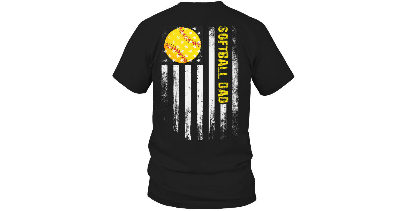 Download Softball DAD American Flag on BACK only t shirt