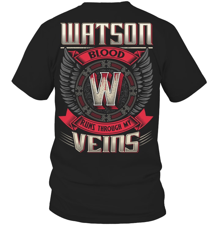 Picture of WATSON BLOOD RUNS THROUGH VEINS BLACK QUOTE NAME T-SHIRT Black